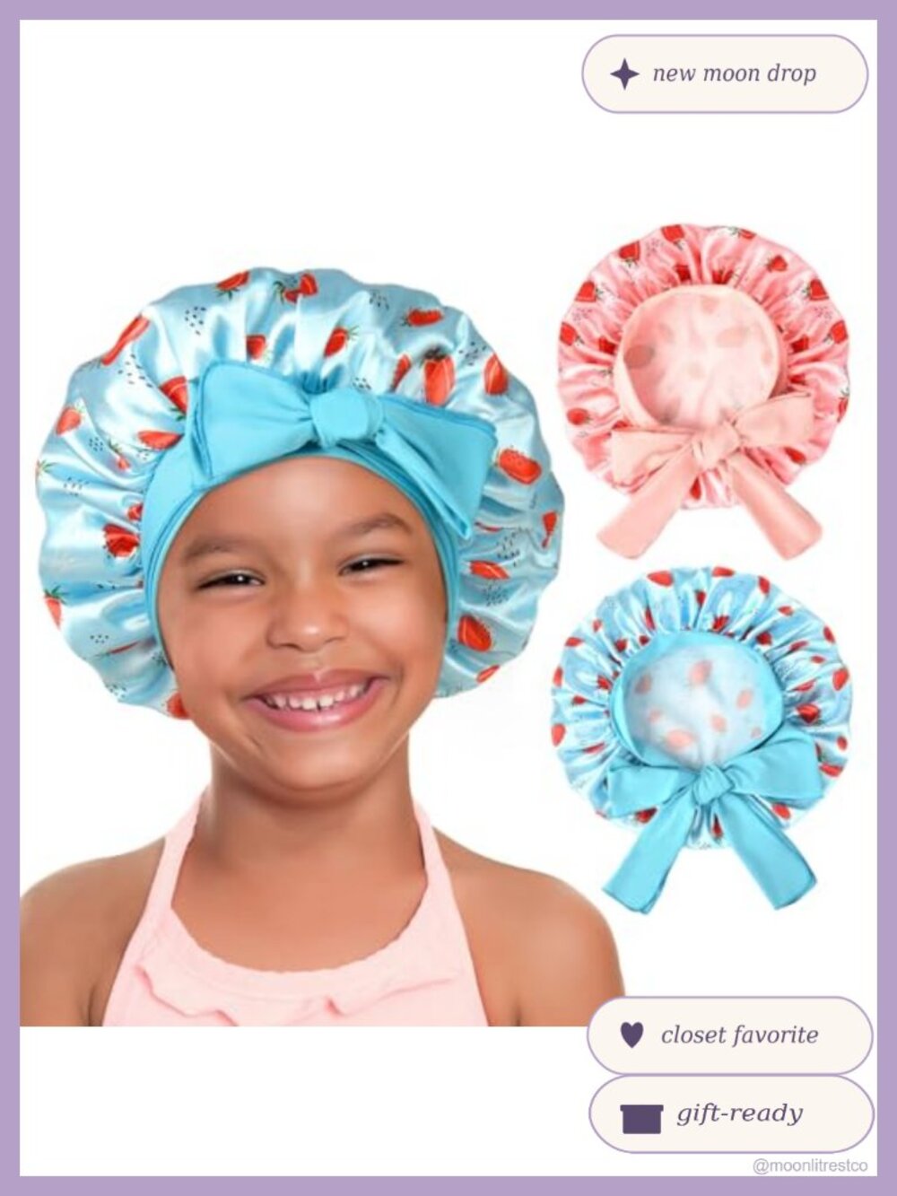 2 Pk Soft Satin Bonnet Overnight Protection Kids Sleep Cap
